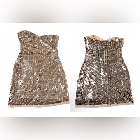 Adrianna Papell Gold Sequin Strapless Mini Dress NWOT, Straps Included - Picture 3 of 8